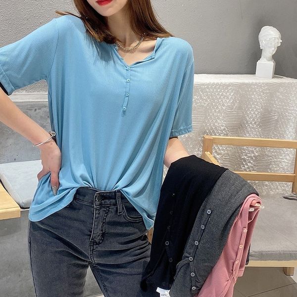 t-shirt spring and summer modal threaded short sleeve t-shirt women's large loose korean thin buckle casual bottoming shirt, White
t-shirt spring and summer modal threaded short sleeve t-shirt women's large loose korean thin buckle casual bottoming shirt, White