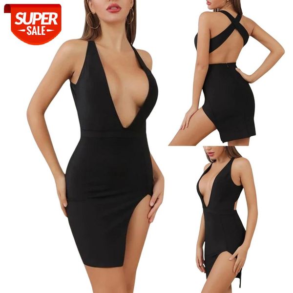 party clubwear dress women solid color deep v-neck halter back cross strap slim hem split skinny mini #sq9c, White;black
party clubwear dress women solid color deep v-neck halter back cross strap slim hem split skinny mini #sq9c, White;black