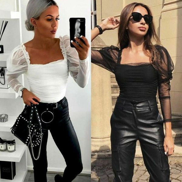 brand women blouses sheer tee casual slim mesh long puff sleeve solid see autumn skinny fashion, White
brand women blouses sheer tee casual slim mesh long puff sleeve solid see autumn skinny fashion, White
