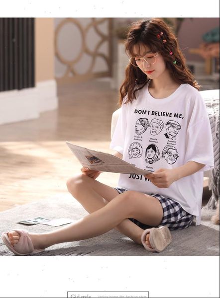 girls home wear clothes women sleepwear short sleeve summer checked pajamas sets plaid cotton lounge o neck indoor clothing, Black;red
girls home wear clothes women sleepwear short sleeve summer checked pajamas sets plaid cotton lounge o neck indoor clothing, Black;red