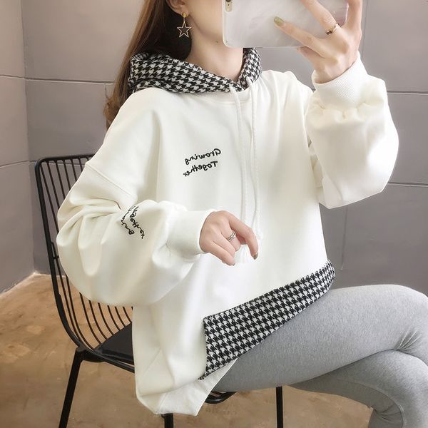autumn and winter new plaid hooded long sleeve sweater large size women's korean plush thickened blouse, Blue;black
autumn and winter new plaid hooded long sleeve sweater large size women's korean plush thickened blouse, Blue;black