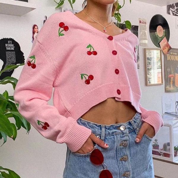 women's knits & tees cherry embroider knitted cardigan women v neck long sleeve sweater oversized single breasted crop cute knitwear, White
women's knits & tees cherry embroider knitted cardigan women v neck long sleeve sweater oversized single breasted crop cute knitwear, White