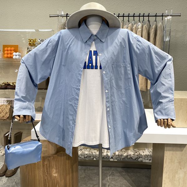blouses blue niche design tall single pocket + round collar labelled loose short t-shirt suit, White
blouses blue niche design tall single pocket + round collar labelled loose short t-shirt suit, White