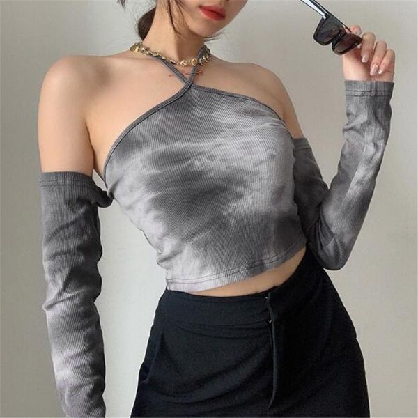 women's t-shirt hirigin female summer t-shirts fashion tie dye pattern long sleeves off shoulder halter collar wear tee shirts, White
women's t-shirt hirigin female summer t-shirts fashion tie dye pattern long sleeves off shoulder halter collar wear tee shirts, White
