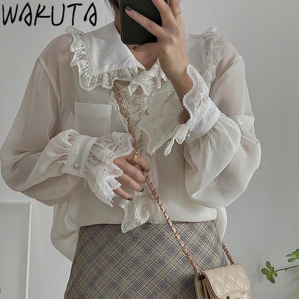 elegant transparent long sleeve blouses women korean 2021 spring patchwork lace style solid turn down neck shirts women's &, White
elegant transparent long sleeve blouses women korean 2021 spring patchwork lace style solid turn down neck shirts women's &, White