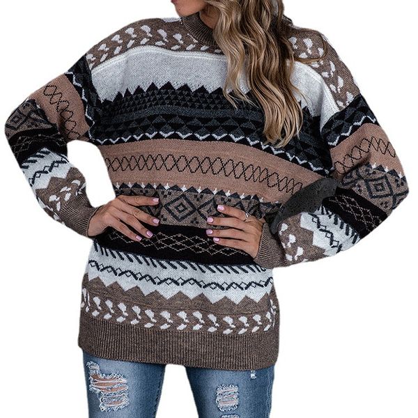 2021 cross-border autumn and winter new european and american womens clothing v-neck jacquard long sleeve womens pullover outerwear top, White;black
2021 cross-border autumn and winter new european and american womens clothing v-neck jacquard long sleeve womens pullover outerwear top, White;black