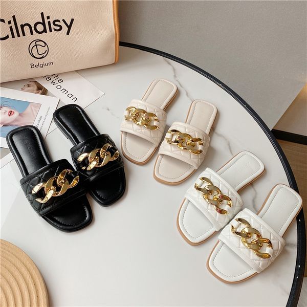 new summer fashion slippers wear one line beach metal chain flat bottom leisure open toe cool women, Black
new summer fashion slippers wear one line beach metal chain flat bottom leisure open toe cool women, Black