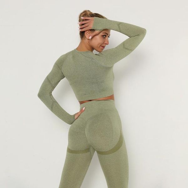 seamless knitted yoga set gym clothing solid leggings pants sports fitness bra long sleeve crop workout women outfit
seamless knitted yoga set gym clothing solid leggings pants sports fitness bra long sleeve crop workout women outfit