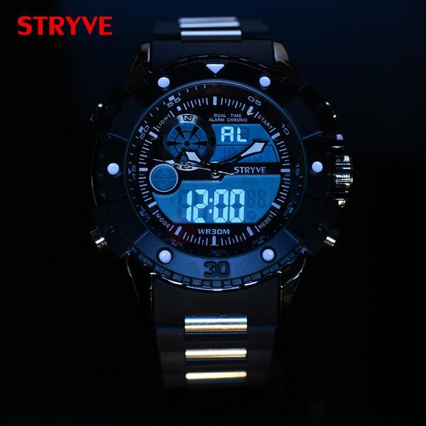 stryve mens watch 3atm waterproof digital sport dual display male clock fashion designer luxury watches relogio masculino wristwatches, Slivery;brown
stryve mens watch 3atm waterproof digital sport dual display male clock fashion designer luxury watches relogio masculino wristwatches, Slivery;brown
