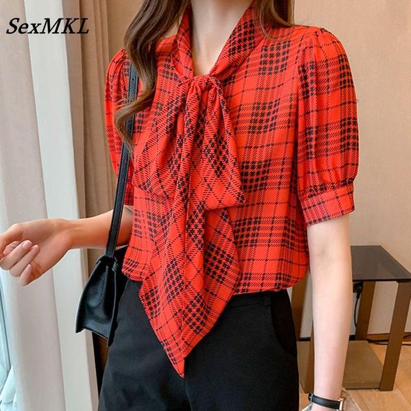 women's blouses & shirts women plaid chiffon 2021 korean fashion red bow neck ladies puff sleeve elegant french office blusa mujer, White
women's blouses & shirts women plaid chiffon 2021 korean fashion red bow neck ladies puff sleeve elegant french office blusa mujer, White