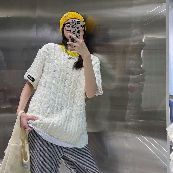 spring new color round neck loose thin pullover twist wd outer back short sleeve sweater women, White
spring new color round neck loose thin pullover twist wd outer back short sleeve sweater women, White