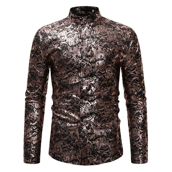 men's casual shirts black bronzing print men shirt brand mandarin collar long sleeve social camisa masculina lpb8, White;black
men's casual shirts black bronzing print men shirt brand mandarin collar long sleeve social camisa masculina lpb8, White;black