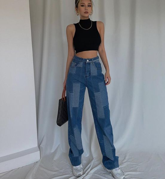 women's jeans streetwear color block patchwork harajuku pant for women casual loose high waisted boyfriends straight leg denim 90s, Blue
women's jeans streetwear color block patchwork harajuku pant for women casual loose high waisted boyfriends straight leg denim 90s, Blue