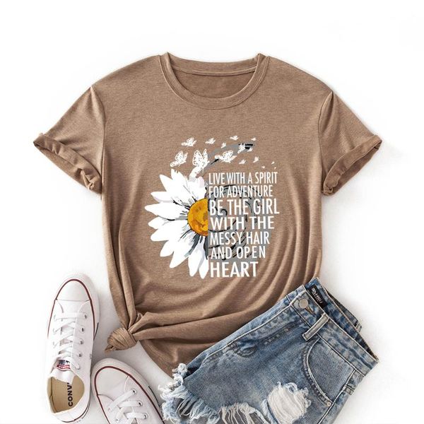 women's t-shirt woman short sleeve colored graphic tees summer shirts for women live with a spirit adventure sunflower, White
women's t-shirt woman short sleeve colored graphic tees summer shirts for women live with a spirit adventure sunflower, White