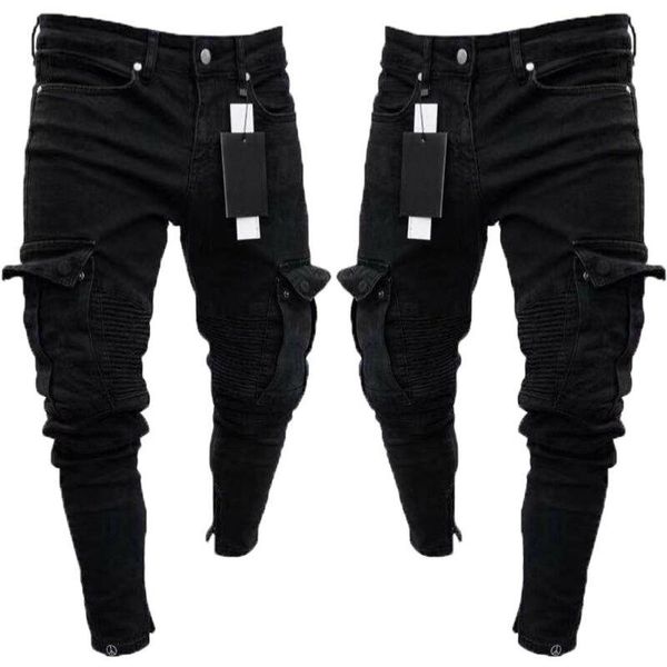 spring men's fashion jeans casual tights trousers stretch trend zipper pants, Blue