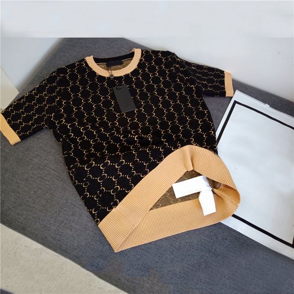 leisure gold silk letter jacquard sweaters women knitted tees soft elastic short sleeve t shirt with tags, White;black
leisure gold silk letter jacquard sweaters women knitted tees soft elastic short sleeve t shirt with tags, White;black