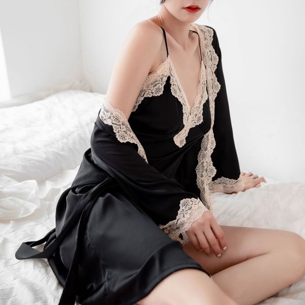 brooch suspender nightdrs nightgown two-piece set of fun split ice pajamas imitation silk home cloth, Red;black
brooch suspender nightdrs nightgown two-piece set of fun split ice pajamas imitation silk home cloth, Red;black