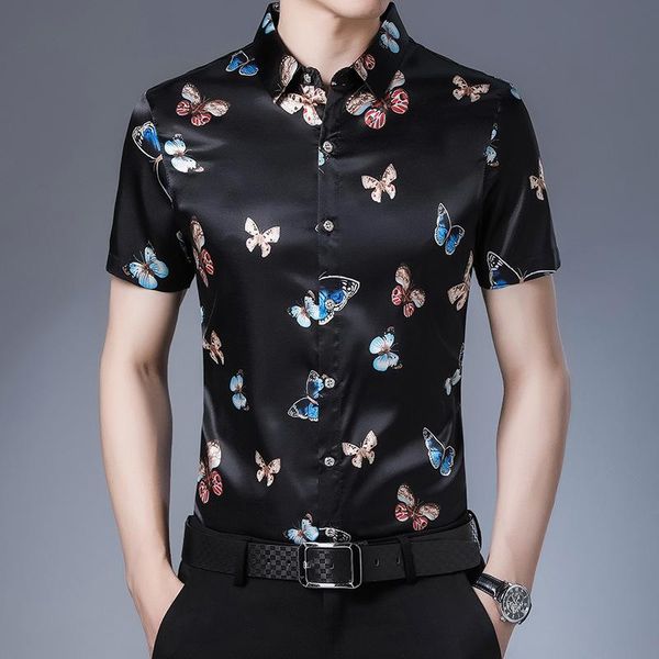men's casual shirts mens satin silk butterfly pink elegant fashion clothing 2021 summer black dress plus size blouse large sizes, White;black 
men's casual shirts mens satin silk butterfly pink elegant fashion clothing 2021 summer black dress plus size blouse large sizes, White;black