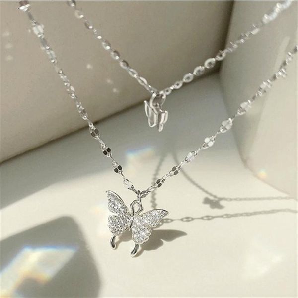 pendant necklaces korean double layer micro inlaid zircon exquisite butterfly light luxury niche clavicle chain necklace, Silver
pendant necklaces korean double layer micro inlaid zircon exquisite butterfly light luxury niche clavicle chain necklace, Silver