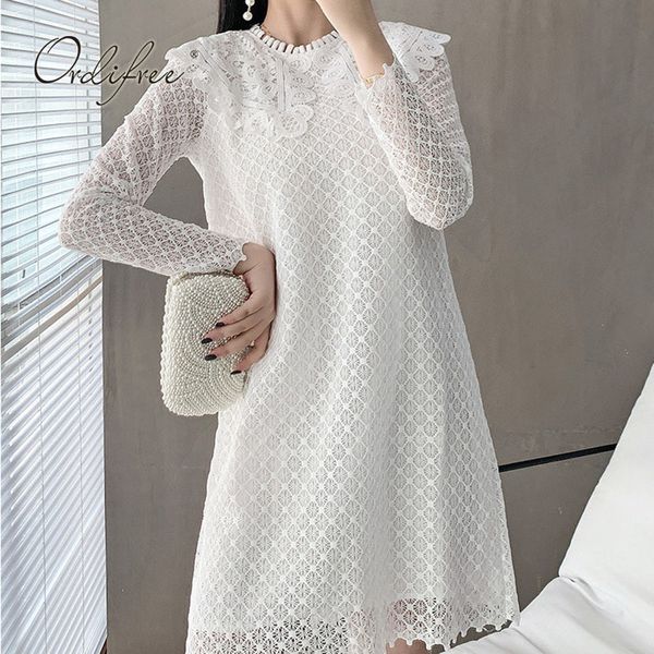 spring autumn women white lace long sleeve polka dot casual party mini dress 210415, Black;gray
spring autumn women white lace long sleeve polka dot casual party mini dress 210415, Black;gray