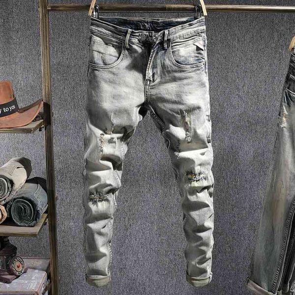men's jeans italian style fashion men retro slim fit elastic ripped denim pencil pants vintage designer hip hop long trousers homb, Blue
men's jeans italian style fashion men retro slim fit elastic ripped denim pencil pants vintage designer hip hop long trousers homb, Blue