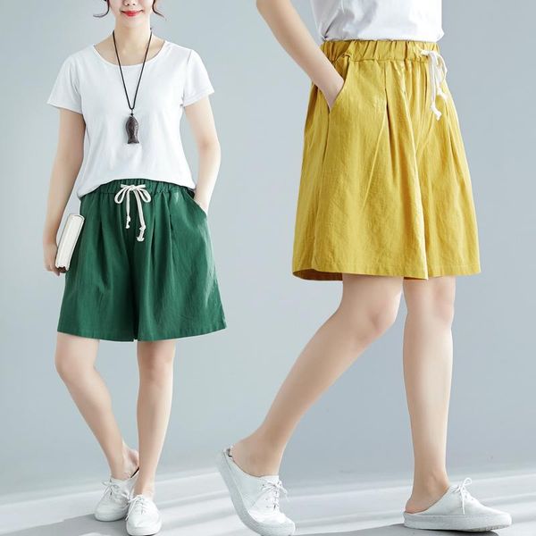 women fashion korea style cotton linen solid color elastic waist oversized 110kg wide leg shorts office lady casual loose women's, White;black
women fashion korea style cotton linen solid color elastic waist oversized 110kg wide leg shorts office lady casual loose women's, White;black
