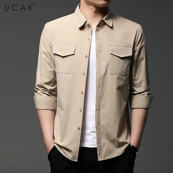 men's casual shirts ucak brand autumn solid color long sleeve men clothing fashion style streetwear soft shirt clothes homme u6249, White;black
men's casual shirts ucak brand autumn solid color long sleeve men clothing fashion style streetwear soft shirt clothes homme u6249, White;black