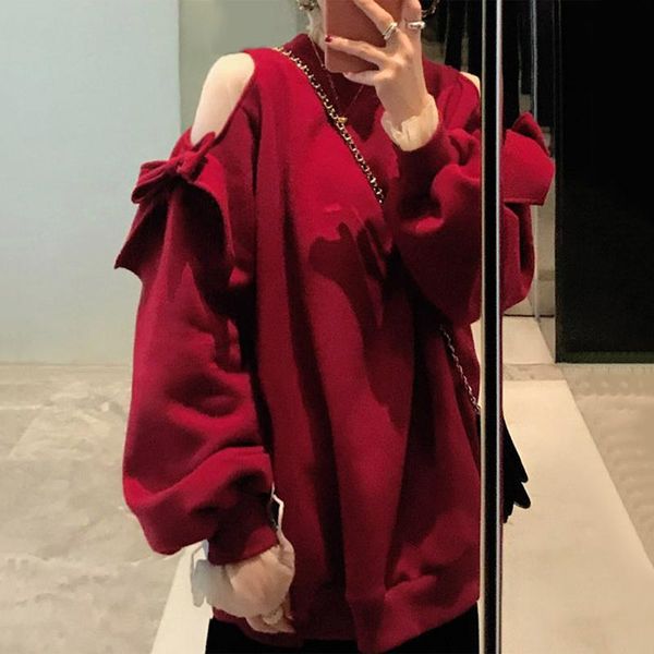 women's hoodies & sweatshirts woman hoodie 2021 korean fashion elegant solid o neck hollow strapless bow embellished loose wild plus ve, Black
women's hoodies & sweatshirts woman hoodie 2021 korean fashion elegant solid o neck hollow strapless bow embellished loose wild plus ve, Black