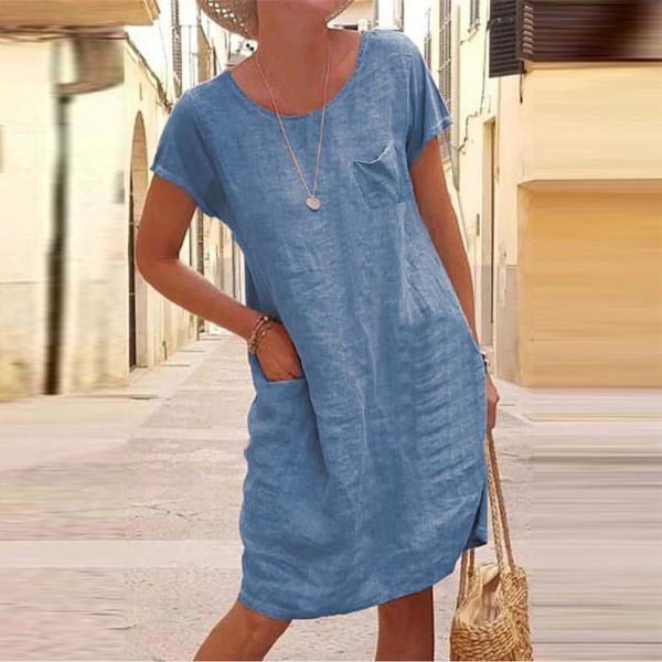 fashion women's solid colors round neck short sleeves dresses casual cotton and linen pocket loose dress sundress vestidos#35, Black;gray
fashion women's solid colors round neck short sleeves dresses casual cotton and linen pocket loose dress sundress vestidos#35, Black;gray