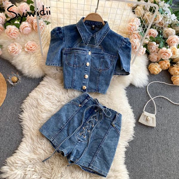 women's tracksuits syiwidii 2 piece denim shorts set women summer 2021 club hollow out puff sleeve button up t shirt high waist lace, Gray
women's tracksuits syiwidii 2 piece denim shorts set women summer 2021 club hollow out puff sleeve button up t shirt high waist lace, Gray
