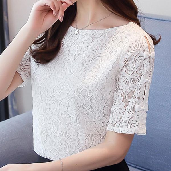 female short sleeve summer blouse women blusas mujer de moda 2021 hollow lace shirt blusa feminina c930 women's blouses & shirts, White
female short sleeve summer blouse women blusas mujer de moda 2021 hollow lace shirt blusa feminina c930 women's blouses & shirts, White