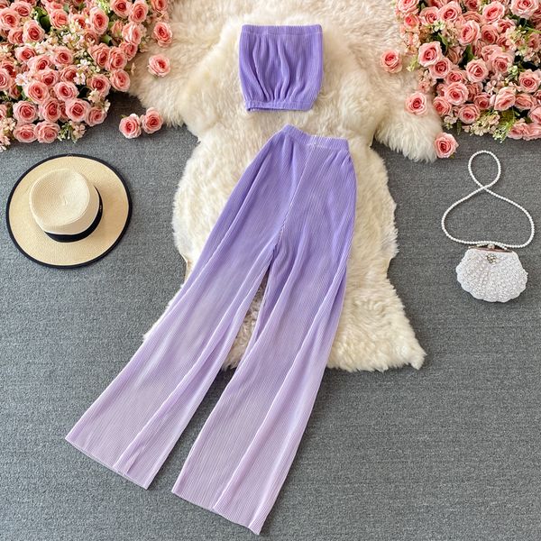 pink/purple/blue draped 2pcs set for women summer short strapless + high waist casual pants female pleated suits 2021, Black;gray
pink/purple/blue draped 2pcs set for women summer short strapless + high waist casual pants female pleated suits 2021, Black;gray