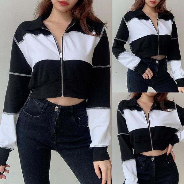 women's jackets fashion color contrast zipper lapel short long sleeve cardigan black, Black;brown
women's jackets fashion color contrast zipper lapel short long sleeve cardigan black, Black;brown