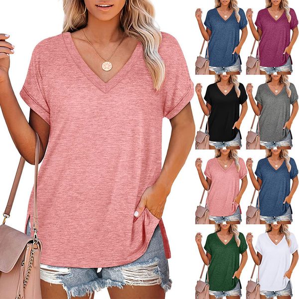 carney women's fashion new product solid color split v-neck loose short sleeve t-shirt, White
carney women's fashion new product solid color split v-neck loose short sleeve t-shirt, White