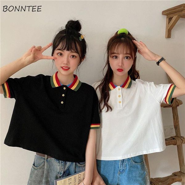 women's t-shirt summer short sleeve t-shirts women crop patchwork turn-down collar students fashion korean style chic streetwear soft, White
women's t-shirt summer short sleeve t-shirts women crop patchwork turn-down collar students fashion korean style chic streetwear soft, White