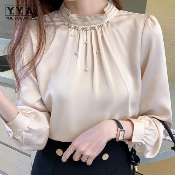 women's blouses & shirts elegant office ladies long sleeve chiffon shirt stand collar pearls beading solid color spring women pullover, White
women's blouses & shirts elegant office ladies long sleeve chiffon shirt stand collar pearls beading solid color spring women pullover, White
