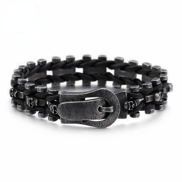 link, chain haolynjoy punk multiple skull heads charm bracelets for men leather & stainless steel brushed matte bike jewelry, Black
link, chain haolynjoy punk multiple skull heads charm bracelets for men leather & stainless steel brushed matte bike jewelry, Black
