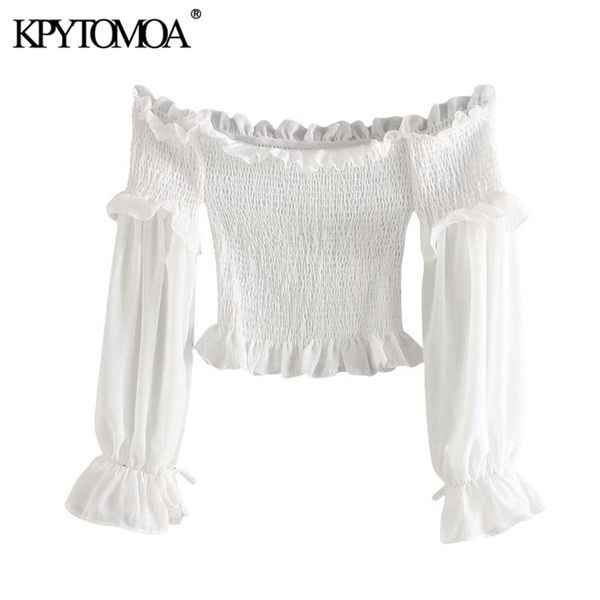 women fashion smocked elastic ruffled cropped blouses slash neck long sleeve female shirts chic 210420, White
women fashion smocked elastic ruffled cropped blouses slash neck long sleeve female shirts chic 210420, White