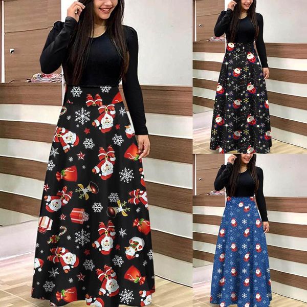 casual dresses women christmas print maxi dress long sleeve ladies, Black;gray
casual dresses women christmas print maxi dress long sleeve ladies, Black;gray