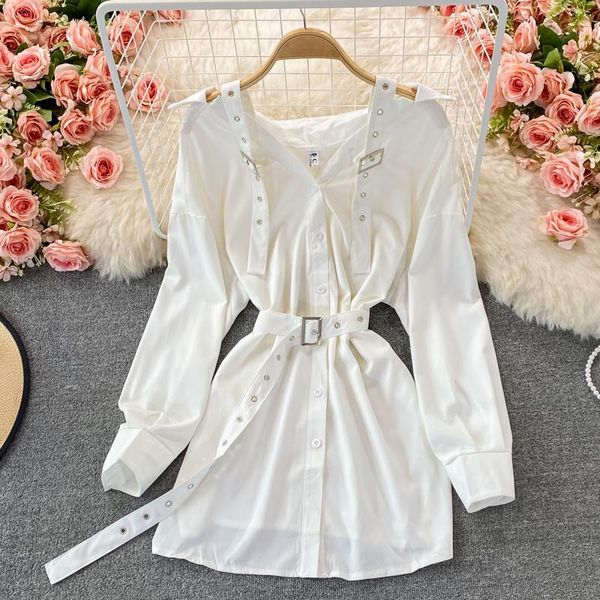 casual dresses 2021 autumn hong kong style girl off shoulder suspender women fashion waist shirt dress, Black;gray
casual dresses 2021 autumn hong kong style girl off shoulder suspender women fashion waist shirt dress, Black;gray