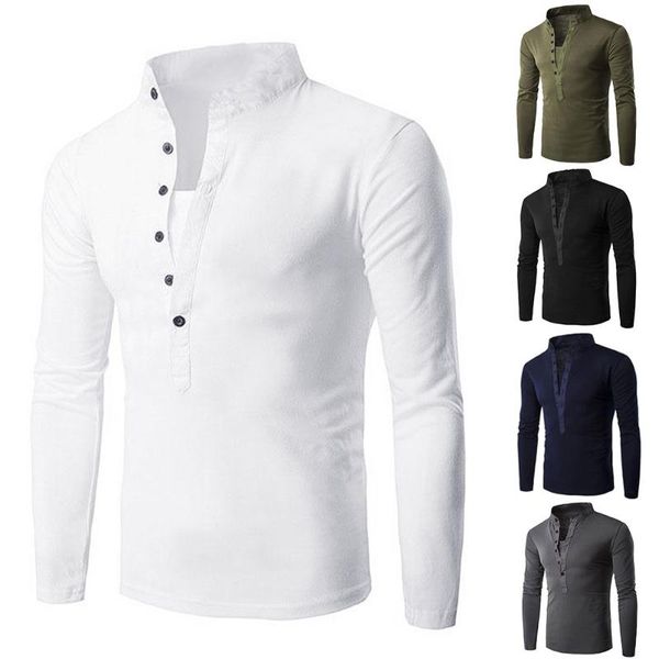 men's t-shirts men long sleeve t-shirt solid color summer button up tees slim stand-up collar streetwear casual fashion, White;black
men's t-shirts men long sleeve t-shirt solid color summer button up tees slim stand-up collar streetwear casual fashion, White;black