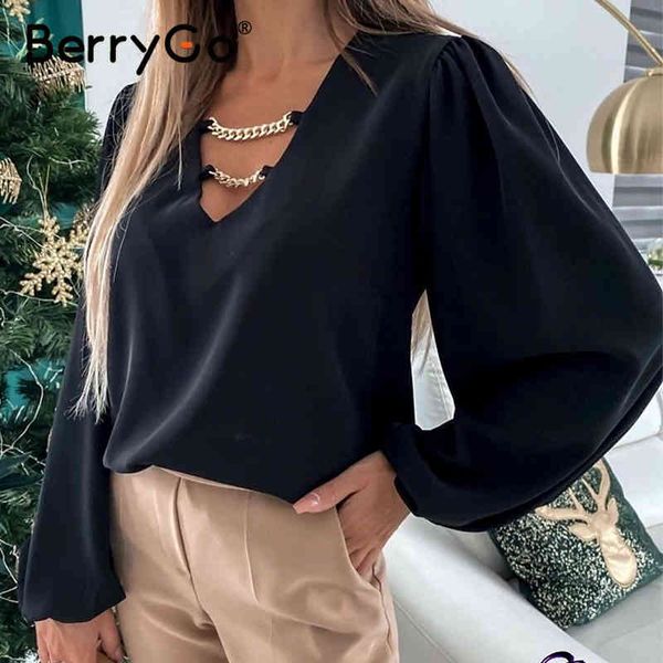 berrygo chic chain puff sleeve chiffon women blouse spring v-neck loose female fashion soild color ladies 210513, White
berrygo chic chain puff sleeve chiffon women blouse spring v-neck loose female fashion soild color ladies 210513, White