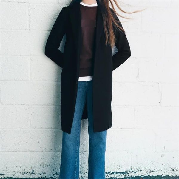women's wool & blends zxqj women 2021 fashion side pocketsmid-length coat retro long sleeve no button lapel collar outerwear chic, Black
women's wool & blends zxqj women 2021 fashion side pocketsmid-length coat retro long sleeve no button lapel collar outerwear chic, Black