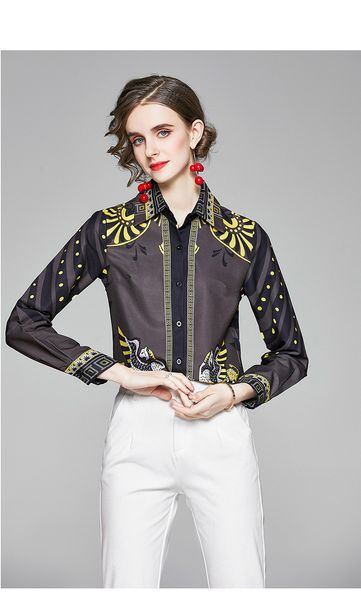 fashion retro lapel long sleeve printed slim women shirt women's spring and autumn 2021, White
fashion retro lapel long sleeve printed slim women shirt women's spring and autumn 2021, White