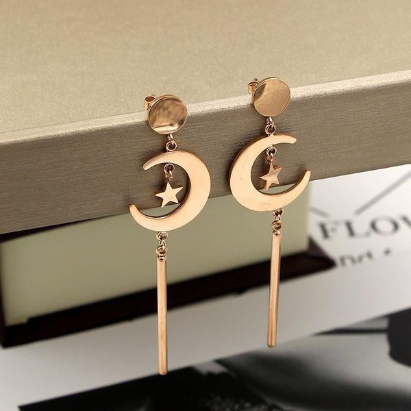 e4-105 big moon star titanium steel rose gold popular fashion women versatile long earrings, Golden
e4-105 big moon star titanium steel rose gold popular fashion women versatile long earrings, Golden