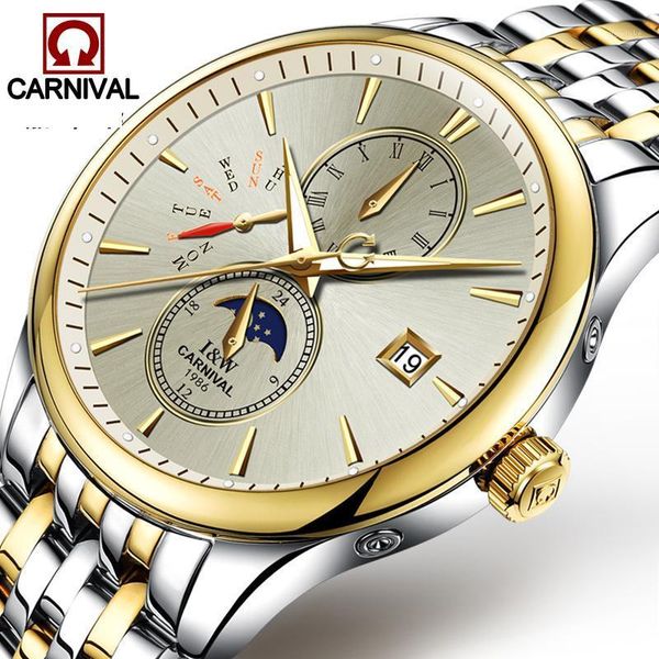 carnival bussiness man automatic watches luxury gold watch waterproof men stainless steel clock wristwatches, Slivery;brown
carnival bussiness man automatic watches luxury gold watch waterproof men stainless steel clock wristwatches, Slivery;brown