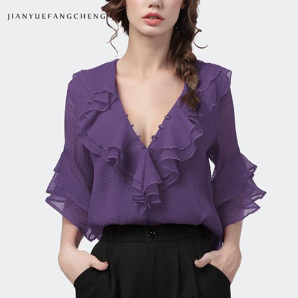 elegant chiffon blouse women pure purple half sleeve ruffled v-neck loose thin summer ladies casual office blouses women's & shirts, White
elegant chiffon blouse women pure purple half sleeve ruffled v-neck loose thin summer ladies casual office blouses women's & shirts, White