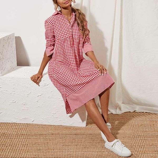 casual dresses women vintage plaid stitching shirt dress celmia loose long sleeve lapel fashion high waist vestidos party robes, Black;gray
casual dresses women vintage plaid stitching shirt dress celmia loose long sleeve lapel fashion high waist vestidos party robes, Black;gray
