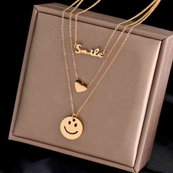 firebros 2021 rose gold color stainless steel smile face heart pendant layered chain necklace choker women jewelry gift, Silver
firebros 2021 rose gold color stainless steel smile face heart pendant layered chain necklace choker women jewelry gift, Silver