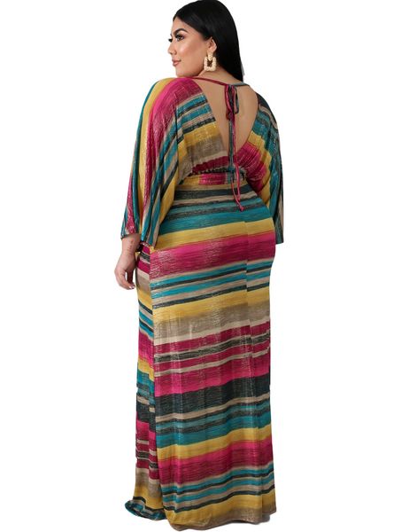 multicolor striped printed floor length es big size lady's lace-up backless v-neck batwing sleeve slim waist loose, Black;gray
multicolor striped printed floor length es big size lady's lace-up backless v-neck batwing sleeve slim waist loose, Black;gray